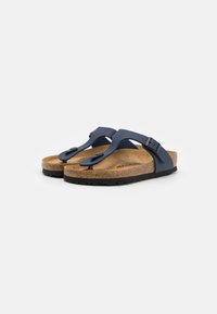 Infradito blu navy con una soletta in sughero testurizzato, suola in gomma, cinturino regolabile e design con tomaia rialzata.