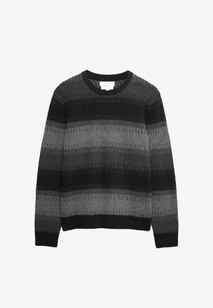 Gebreid sweater in grijstinten, met horizontale strepen. Ronde hals, ribgebreide manchetten en zoom met een textuurpatroon.