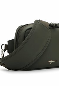 Khaki rohelise tekstiilisünteetilisest materjalist õlakott, millel on tõmblukk, reguleeritav rihm ja väike metallist logo.