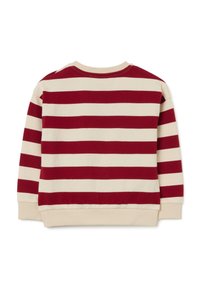 Rood en crèmekleurig gestreept sweatshirt met lange mouwen, ronde hals, ribgebreide manchetten en zoom. Zacht katoenen materiaal met een gelijkmatige patroonverdeling.