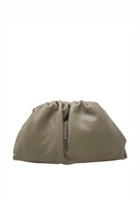 Borsa in pelle beige con design arricciato, caratterizzata da una texture morbida e forma arrotondata. Stile minimalista senza hardware o accenti visibili.