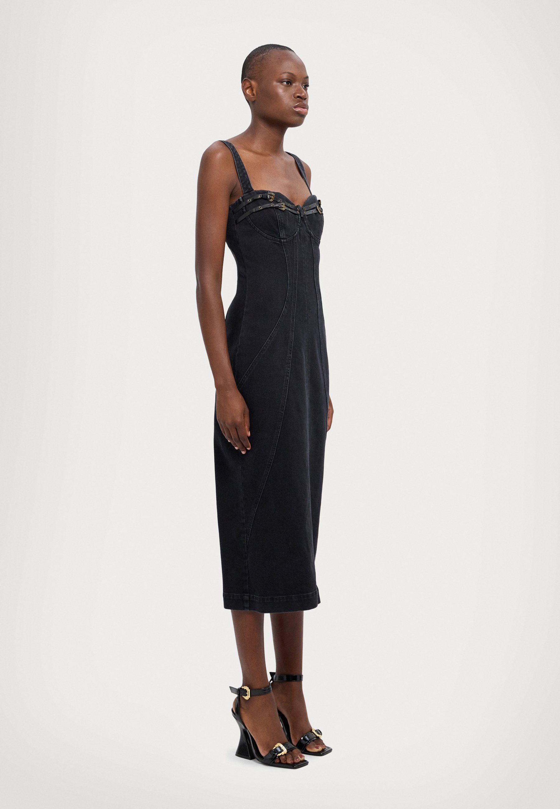 Versace Jeans Couture BUCKLE - Denim dress - black/black - Zalando.co.uk