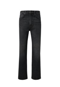 Jeans in denim nero con una vestibilità dritta, cinque tasche e una vita classica con passanti per cintura. Leggeri effetti di scoloritura e dettagli di cucitura.