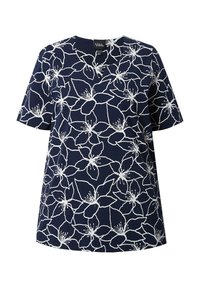 Ulla Popken FLOWER SHORT SLEEVE SPLIT NECK - Triko s potiskem - marine