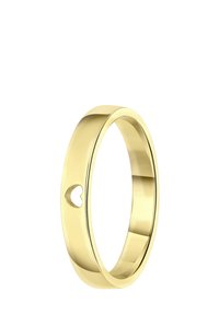 Gold ring with a smooth, polished surface and a heart-shaped cutout detail. Sleek, cylindrical form with a shiny finish.