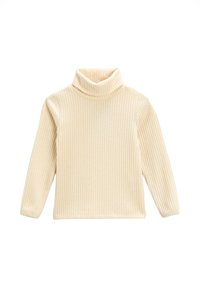 Cremefarvet ribstrikket langærmet turtleneck sweater i blødt, tykt stof og med en afslappet pasform.