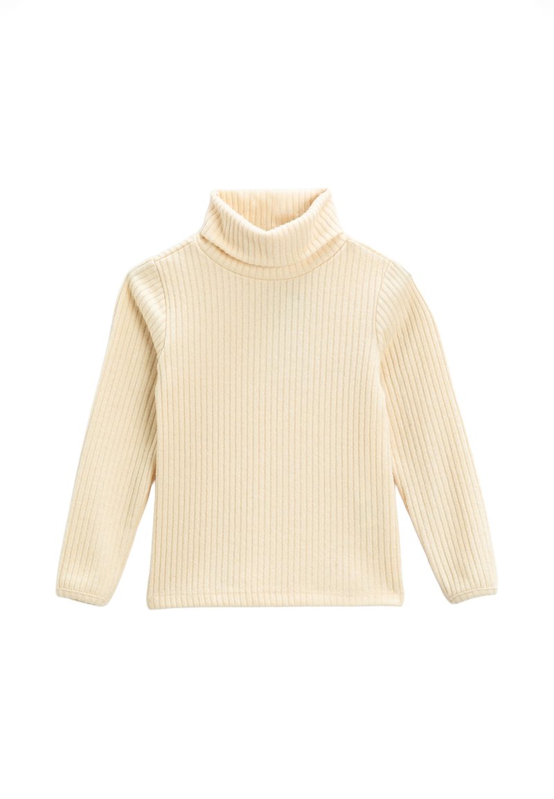 Cremefarvet ribstrikket langærmet turtleneck sweater i blødt, tykt stof og med en afslappet pasform.