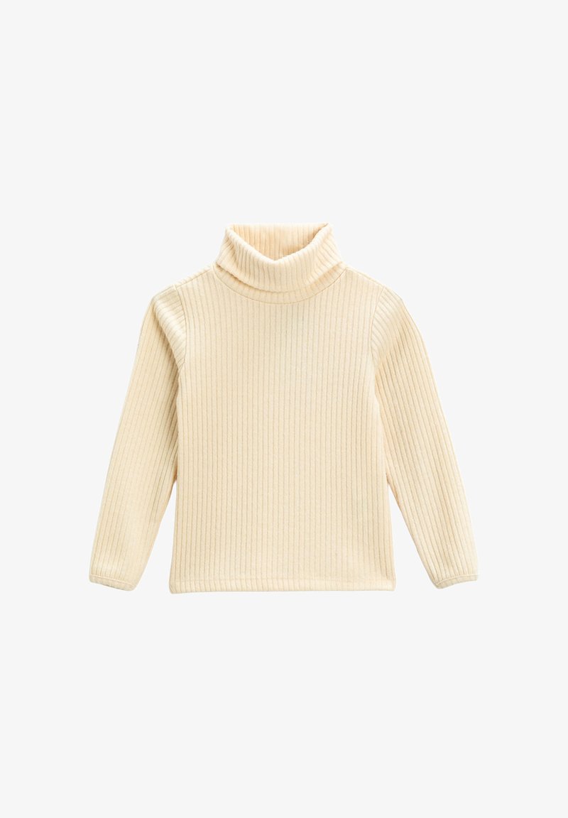 Kermanvärinen ribbiknit pitkähihainen poolopaita, jossa on pehmeä, paksu kangas ja rento istuvuus.
