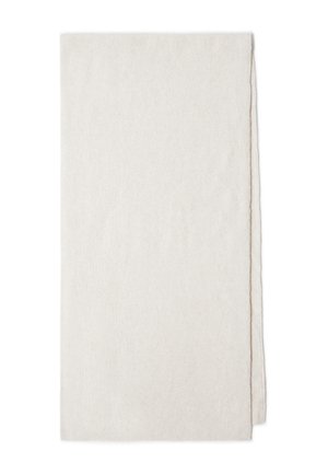Soft, cream-colored blanket made from textured fabric, featuring a simple rectangular shape with neatly finished edges.