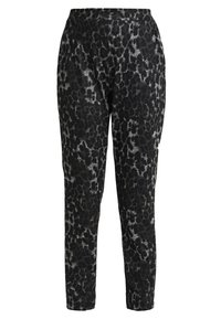 Zwarte en grijze leeuwenkrapprint broeken met een slim fit, voorzien van een zachte textuur en een elastische tailleband voor comfort.