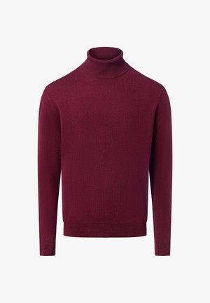 Pull en col roulé bordeaux en tissu tricoté doux. Doté de manches longues et d'un design ajusté avec une texture lisse et un minimum de détails.