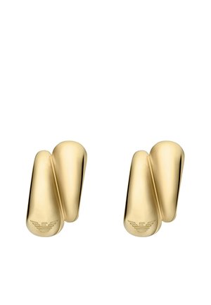 Oorbellen van metaal met goudkleurige toon, met een sculpturaal ontwerp met afgeronde vormen en een gepolijste oppervlak, met kenmerkende gebogen accenten.