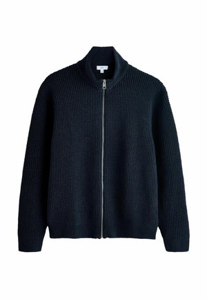 REGULAR FIT WAFFLE TEXTURE CHENILLE ZIP NECK - Lukuga pusa - navy blue