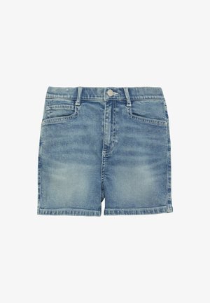 Jeans kratke hlače v svetlo modri barvi, z klasičnim pet-pocket dizajnom, gumbom za zapiranje in rahlim bledenjem za dodaten teksturiran videz. Naravni kroj na robu.