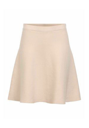 Helle beige, ausgestellte Rock aus weichem Stoff mit glatter Textur, ausgestattet mit einem breiten Bündchen und einer A-Linien-Silhouette.