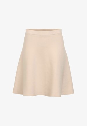 Helle beige, ausgestellte Rock aus weichem Stoff mit glatter Textur, ausgestattet mit einem breiten Bündchen und einer A-Linien-Silhouette.