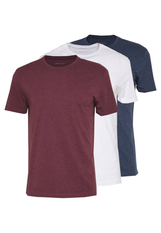 3 PACK - T-Shirt basic - mottled bordeaux/white/blue