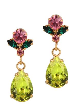 LALIQUE OLIVINE EARRINGS - Earrings - gold, green, pink