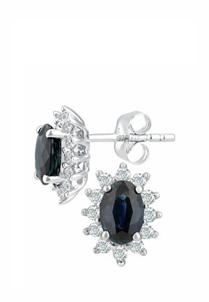 ROUND BRILLIANT SAPPHIRE AND DIAMOND OVAL CLUSTER - Pendientes - white gold-coloured