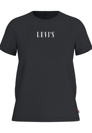 Czarna koszulka z krótkim rękawem, okrągłym dekoltem, z białym wytłoczonym logiem "LEVI'S" na piersi oraz standardowym krojem.