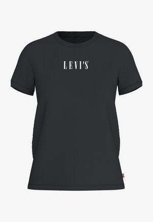 Czarna koszulka z krótkim rękawem, okrągłym dekoltem, z białym wytłoczonym logiem "LEVI'S" na piersi oraz standardowym krojem.