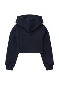 Sudadera corta de uniforme de la marina con mangas largas, capucha con cordón y puños acanalados. Textura suave, diseño minimalista y sin patrones ni acentos visibles.