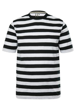 Černobílý pruhovaný tričko s krátkými rukávy, kulatým výstřihem a volným střihem. Vyrobeno z měkké tkaniny, s logem na vnitřním límci.