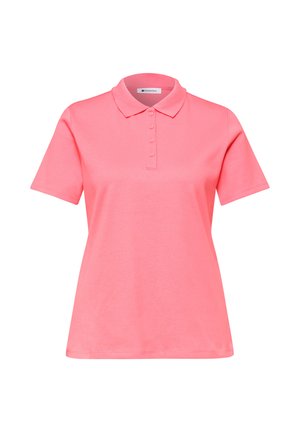 Polo rose à manches courtes avec un col et cinq boutons au centre devant, présenté sur fond blanc.