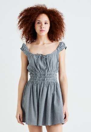 SMOCKED TIE MINI - Vestito casual - black gingham