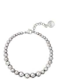 Bracelet en argent avec une série de perles sphériques polies, doté d'un fermoir en homard et d'une chaîne ajustable pour personnaliser la taille.