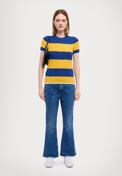Polo Ralph Lauren CREW CABLE STRIPE  - Triko s potiskem - blue/yellow