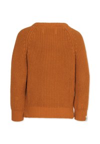 Strickpullover in feurigem Orange, mit Rundhalsausschnitt, strukturiertem Stoff, gerippten Bündchen und Saum sowie leicht taillierten Ärmeln.