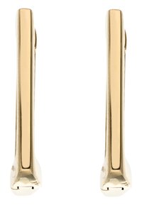 Goldfarbene Metallohrringe mit einem schlanken, länglichen rechteckigen Design. Glatte Textur mit polierter Oberfläche und sanft abgerundeten Kanten.