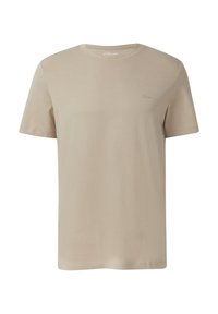 Beige katoenen T-shirt met korte mouwen, ronde hals en klein geborduurd s.Oliver-logo op de linker borst.