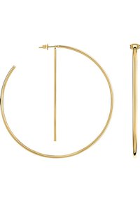 Guld hoop øreringe med et tyndt, cirkulært design. Overfladen er glat og har en post-back for sikker fastgørelse og et minimalistisk æstetik.