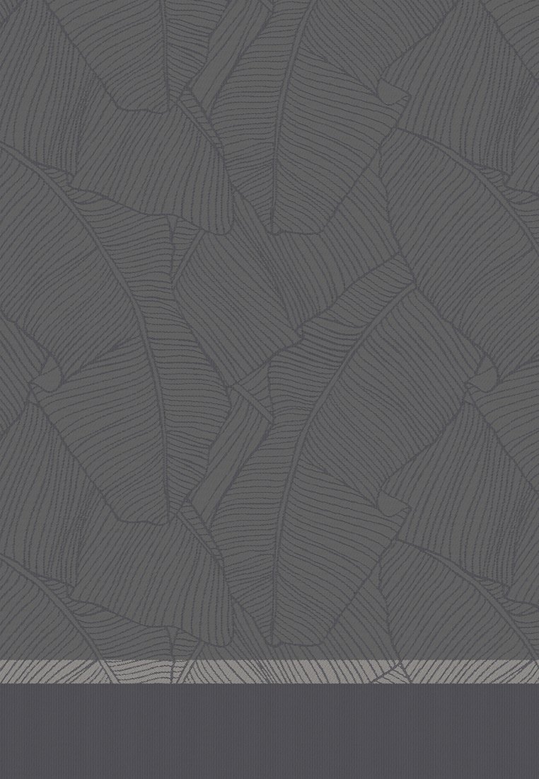 Marineblaue Stoff mit einem Blattmuster und strukturierten Linien. Das Design enthält subtile Variationen in Farbnuancen und Details.