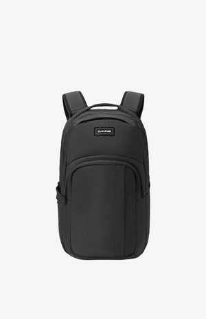 Zaino Dakine nero con spallacci imbottiti, scomparto frontale con zip e maniglia superiore.