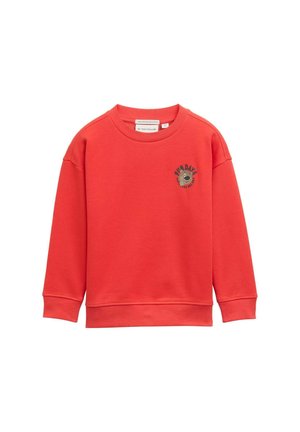 Rode sweatshirt van zachte katoen, met een ronde hals, lange mouwen en een bedrukte berenafbeelding met "New Day." Ribgebreide manchetten en zoom.