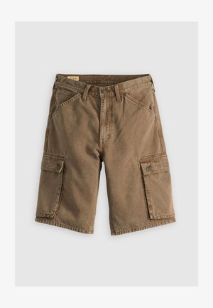 Brune cargo shorts laget av bomull, med to sidelommer med klaffer, en knappelukking i midjen, og en avslappet passform. Glatt tekstur.