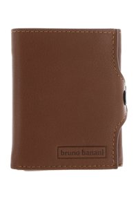 Brown leather wallet with visible stitching, folded design, and embossed "bruno banani" logo on front bottom right corner.