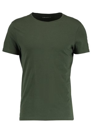 Mörkgrön bomulls T-shirt med en klassisk rund halsringning, korta ärmar och en mjuk textur. Enkel, odetaljerad design.