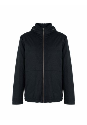 Giacca nera con zip, dotata di colletto alto, realizzata in tessuto testurizzato. Presenta una zip frontale bicolore ed è progettata con una vestibilità rilassata.
