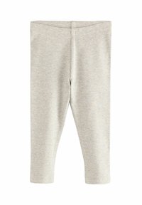 Leggings a costine grigio chiaro con vita elasticizzata, caratterizzati da una vestibilità aderente e una superficie liscia. Senza motivi o dettagli distintivi.