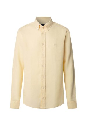 Camicia giallo chiaro a maniche lunghe con bottoni e colletto con bottoni e piccolo logo ricamato sul petto a sinistra.