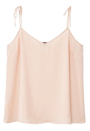 Jasnoróżowa bezrękawna koszulka na cienkich regulowanych ramiączkach z luźnym, zwiewnym krojem.