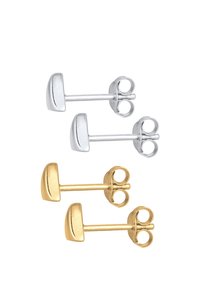 Set de două perechi de cercei tip stud: una argintie și una aurie. Fiecare prezintă un design rotunjit cu un finisaj metalic neted și cleme tip fluture.