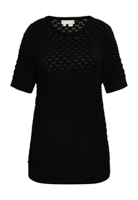 Sort kortærmet top med et textureret diamantmønster, rund halsudskæring og ensfarvet bundkant. Lavet af blødt strikmateriale.