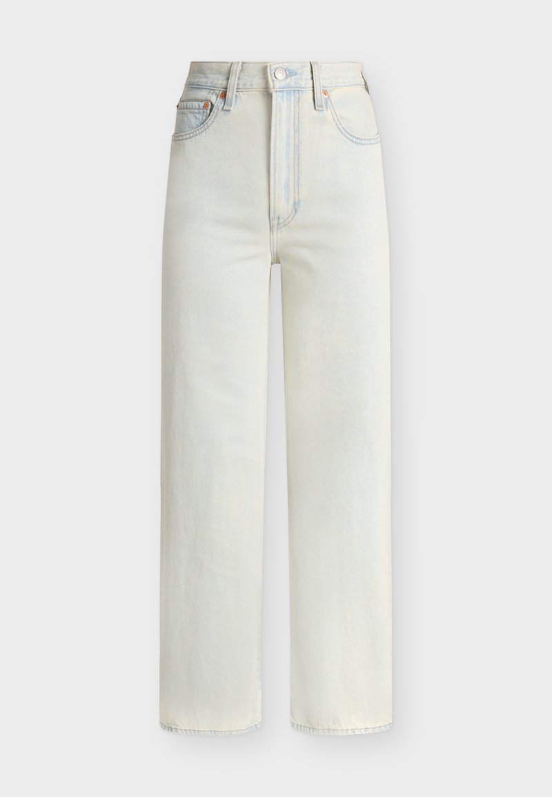 Τζιν με ψηλή μέση και ίσια γραμμή σε ανοιχτό μπλε χρώμα, με κουμπί μπροστά, φερμουάρ και πεντάτσεπη σχεδίαση.