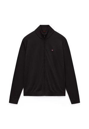 Black full-zip long-sleeve jacket with ribbed collar, cuffs, and hem, featuring a small Norway flag logo on the left chest.