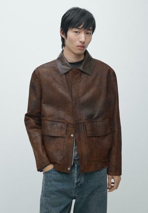 CONTRAST SUEDE FINISH - Leren jas - dark brown